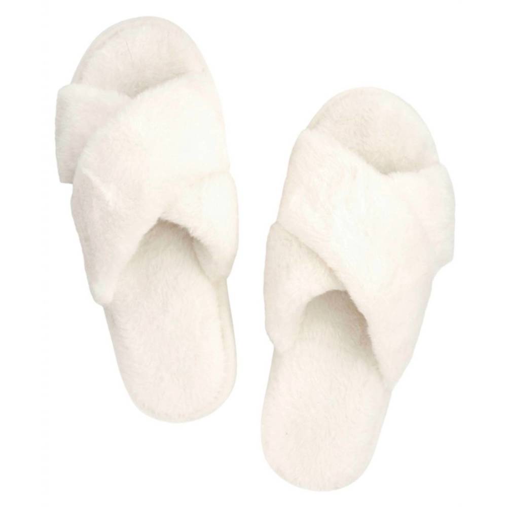 NEW BELLA SLEEP + SPA women's cross cross plush slippers in ivory